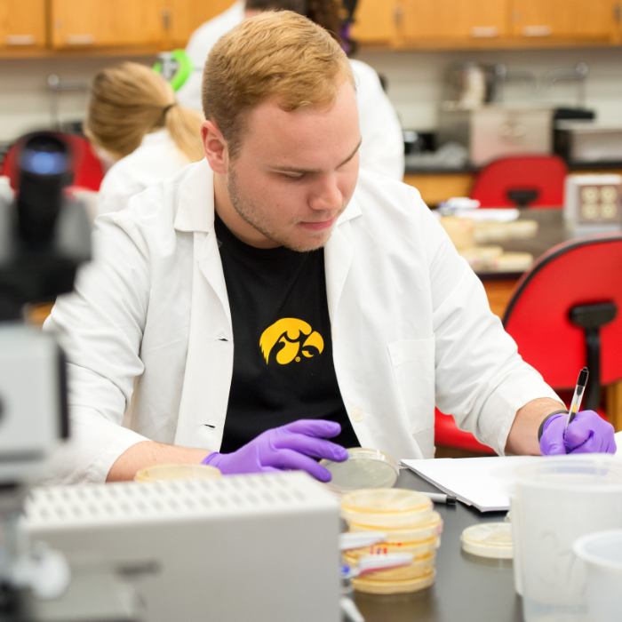 Student wearing a Tigerhawk tee during lab