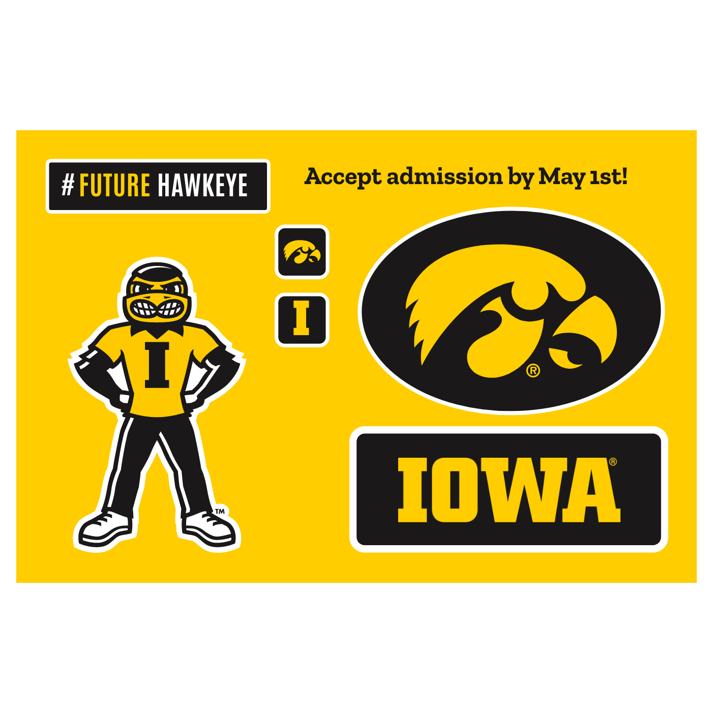 Herky displayed on a sticker sheet with other University of Iowa logos