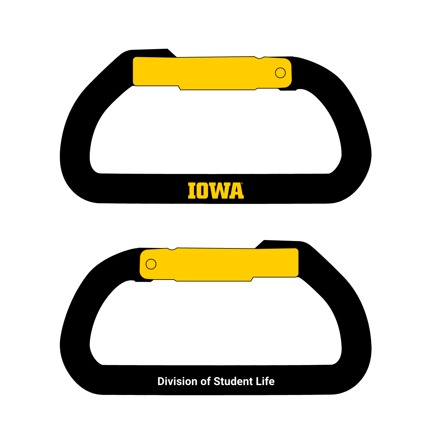 Carabiner with block IOWA on the front, unit name on the back