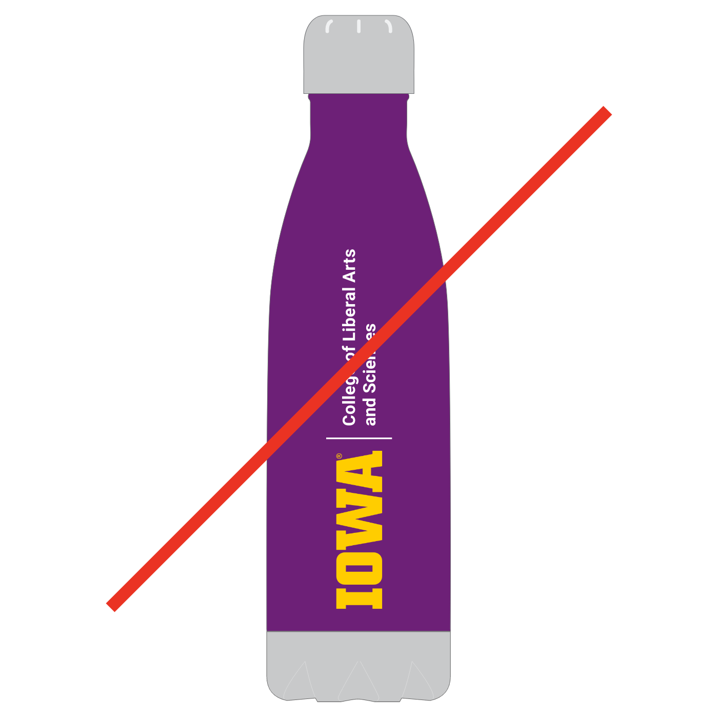 Prohibited example of the a lockup on a purple water bottle