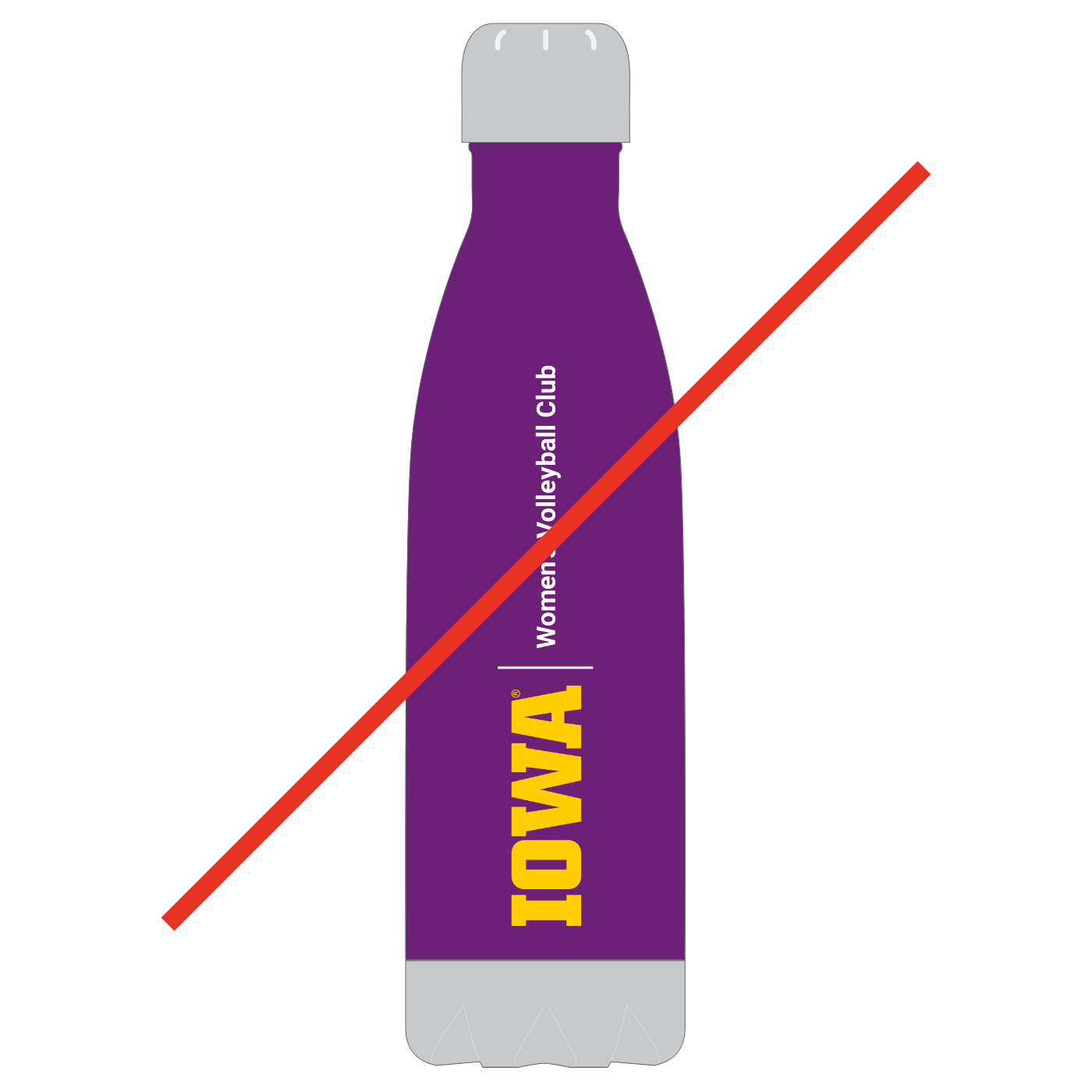 Prohibited example of a lockup on a purple water bottle