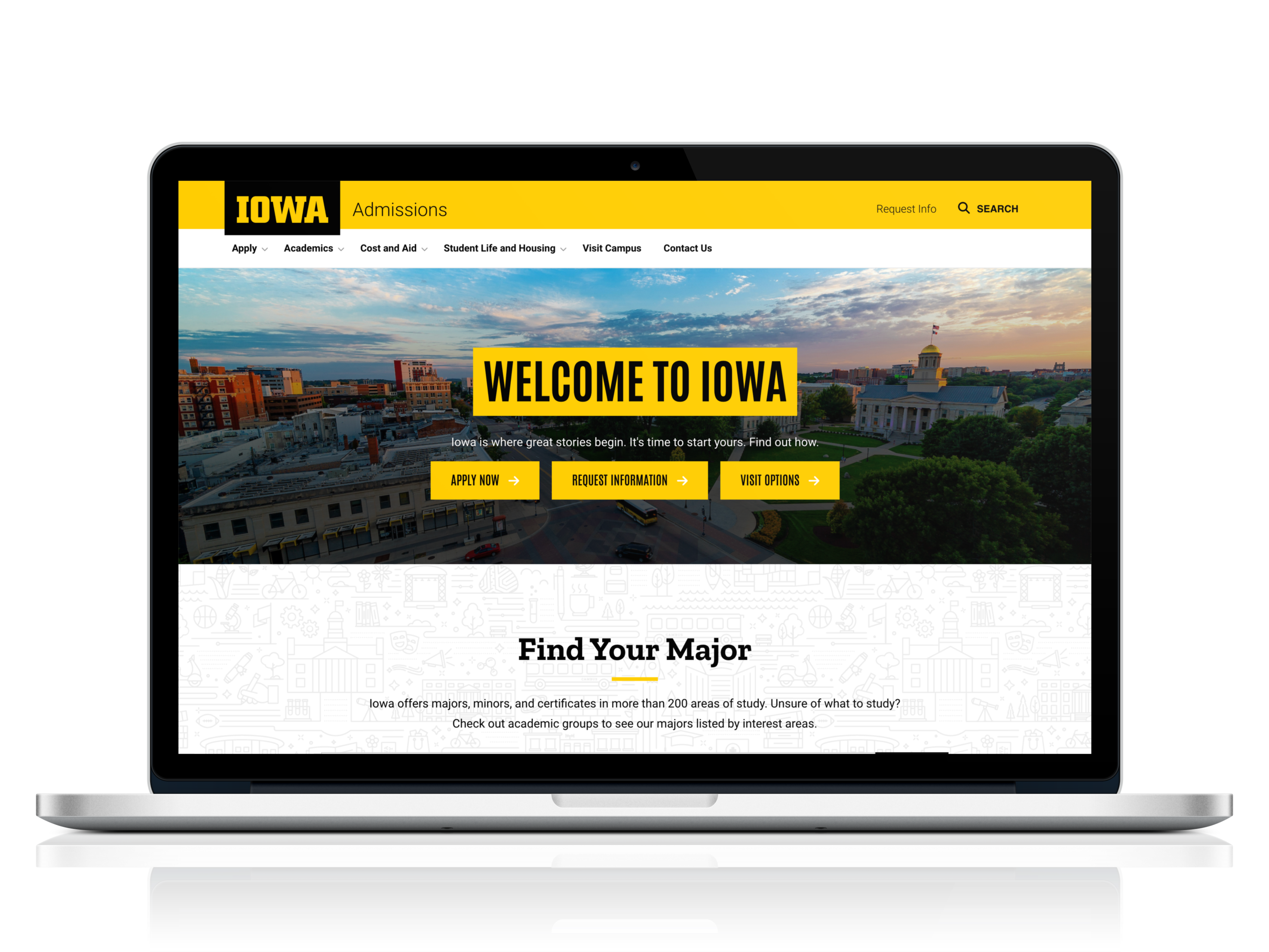Admissions website on laptop