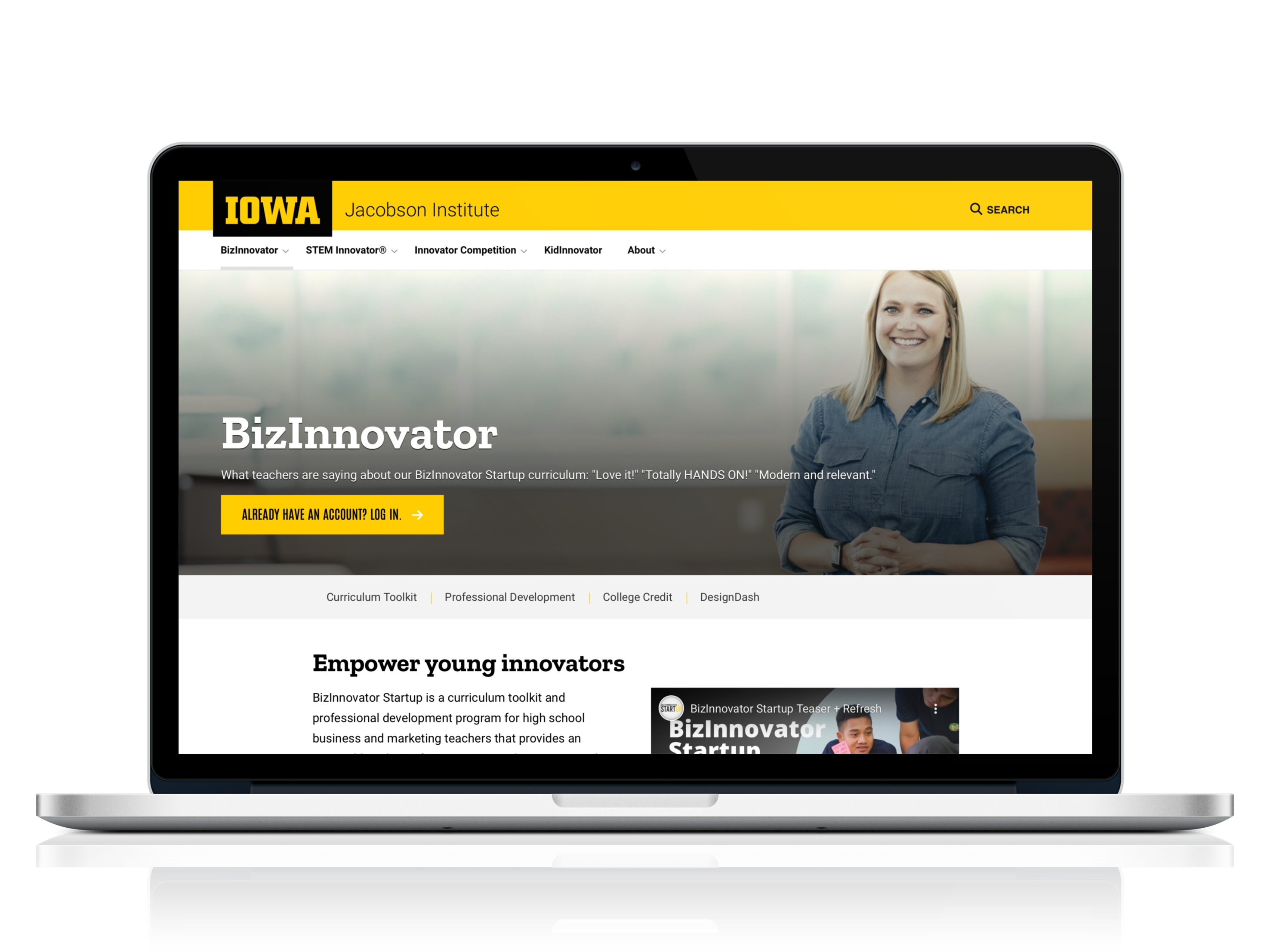 Mockup of Bizinnovator site shown in laptop