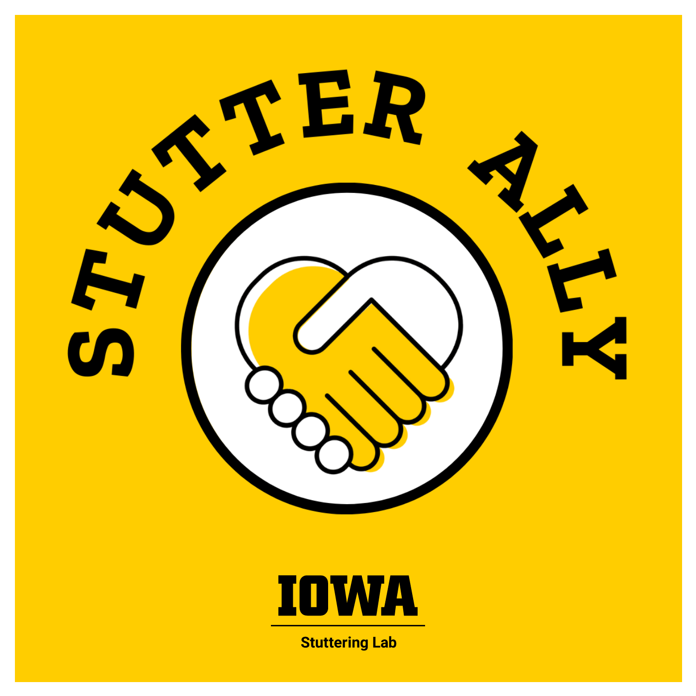 A brand icon of two hands holding shown with the words Stutter Ally