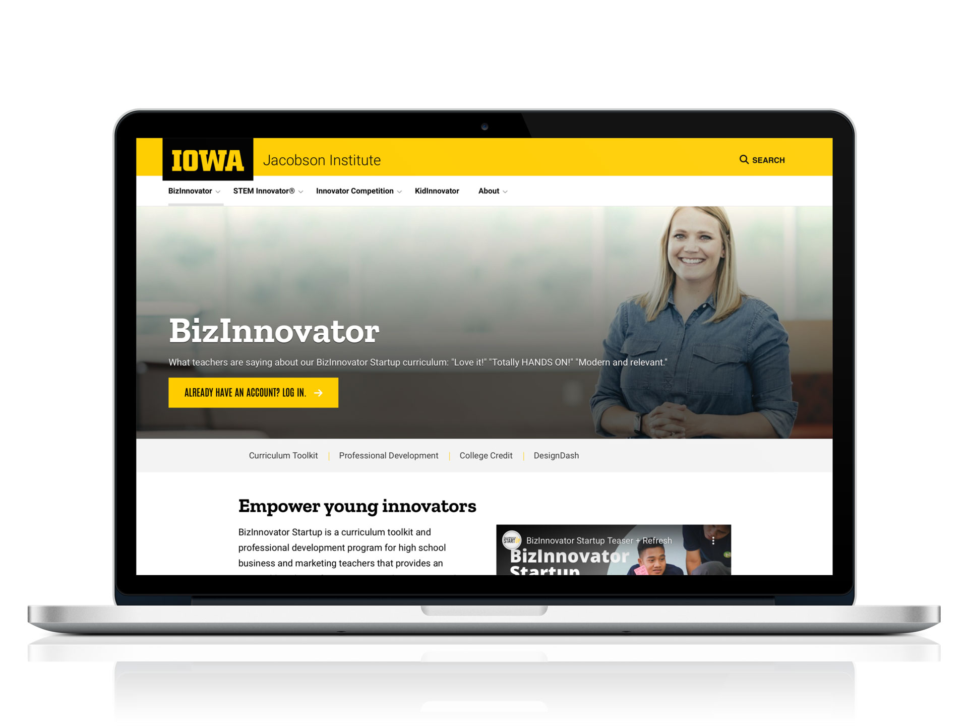 Mockup of Bizinnovator site shown in laptop