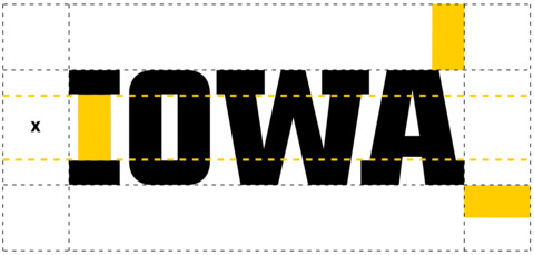 Diagram showing the clear space requirement of at least the height of the stem of the letter "I"