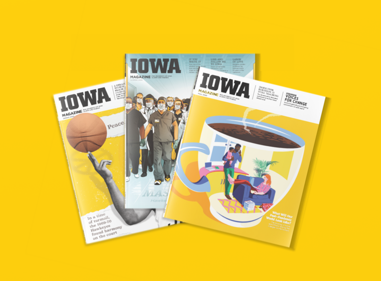 Mockups of three Iowa Magazine covers