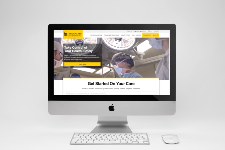 University of Iowa Hospitals and Clinics website shown on desktop display