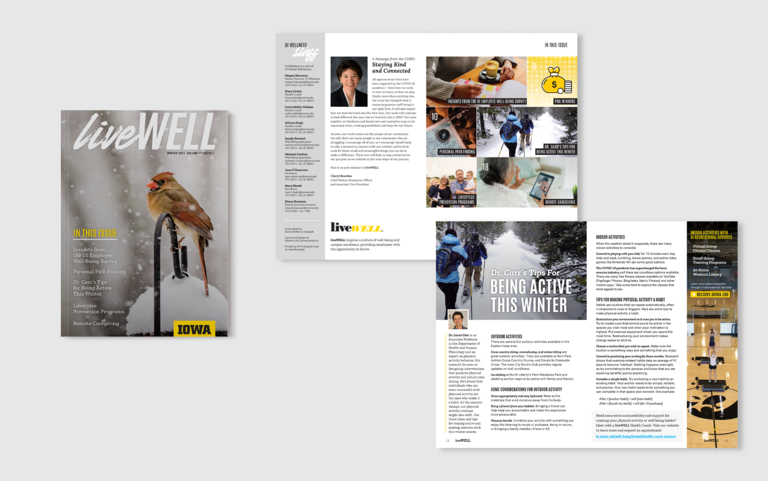 Preview of cover and inside spread of LiveWELL newsletter