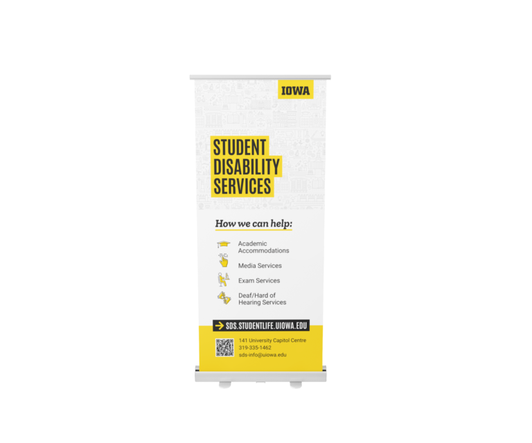 Pull-up banner using brand element to showcase services provided by SDS 
