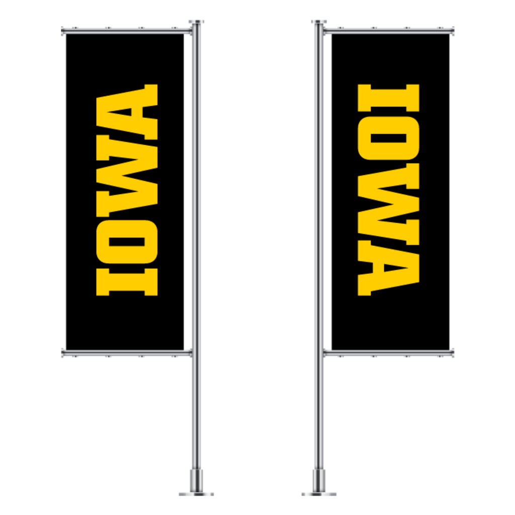 Block IOWA logo shown vertically positioned on pole banners