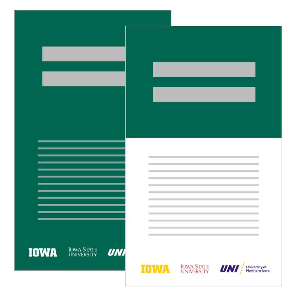 Example posters showing the block IOWA logo adequately spaced with other logos and displayed in appropriate color ways