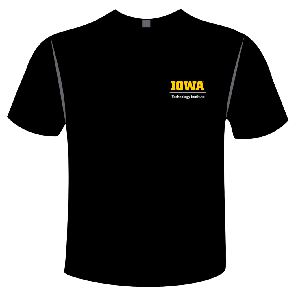 Lockup shown on left front chest of a black tee