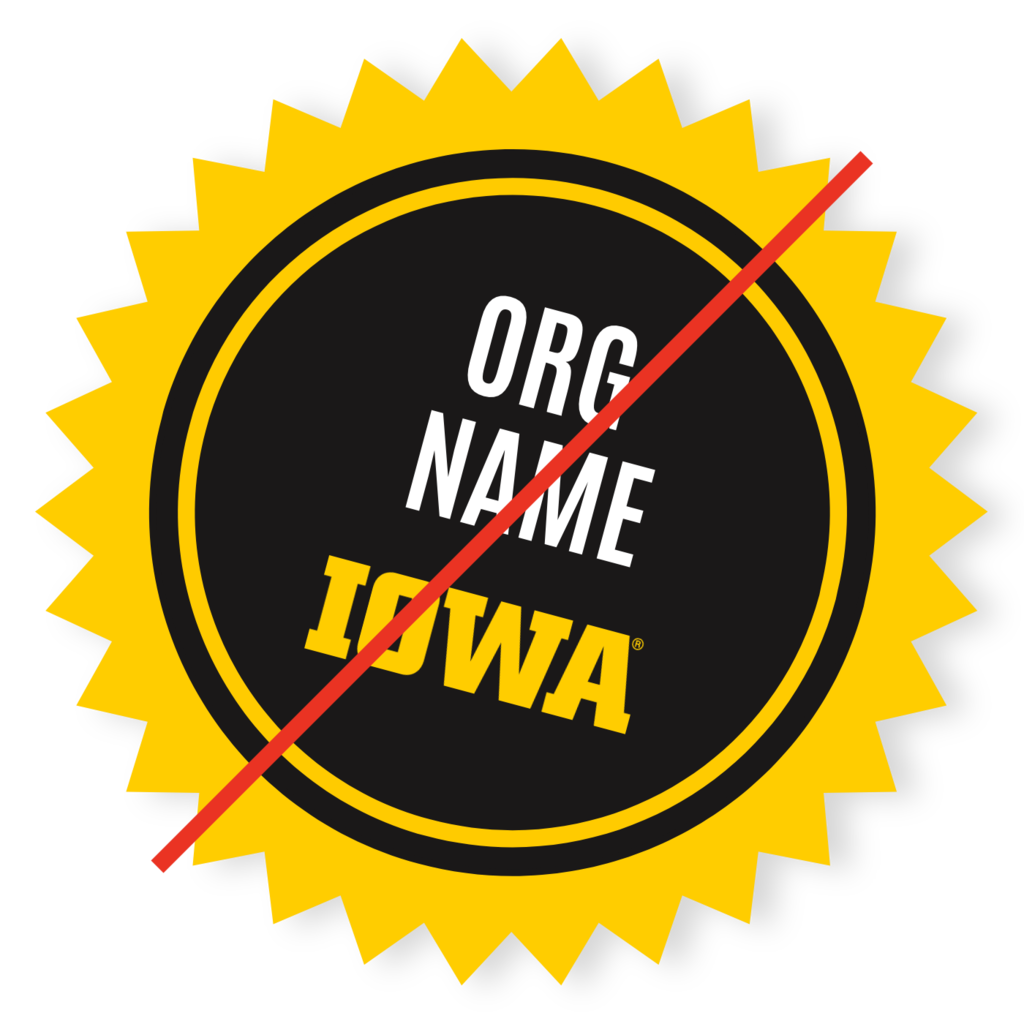 A badge shown altered with additional graphics and edited text demonstraing a prohibitive use
