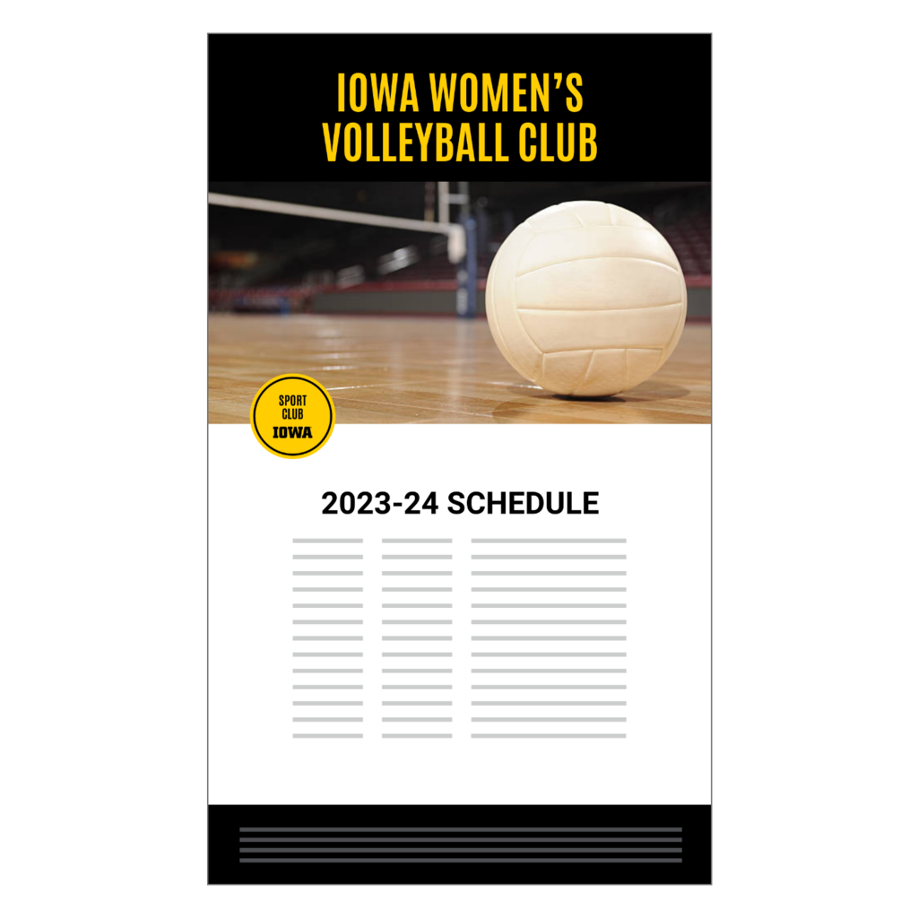Sample poster with club name in plain text, photo placeholder, sport club badge, and sample text placement.