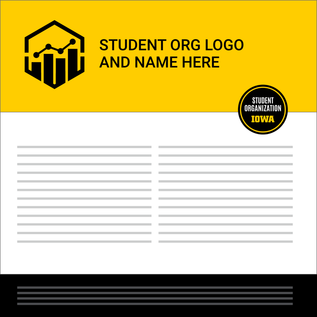 Sample mockup showing student org badge in lower right corner with placeholder for club logo at the top