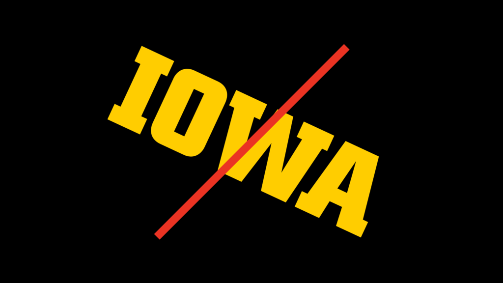 Prohibited example showing the Block IOWA tilted