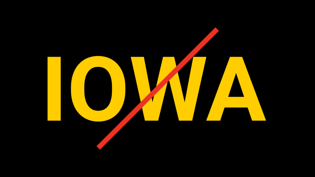 Prohibited line over Block IOWA typeset in another font
