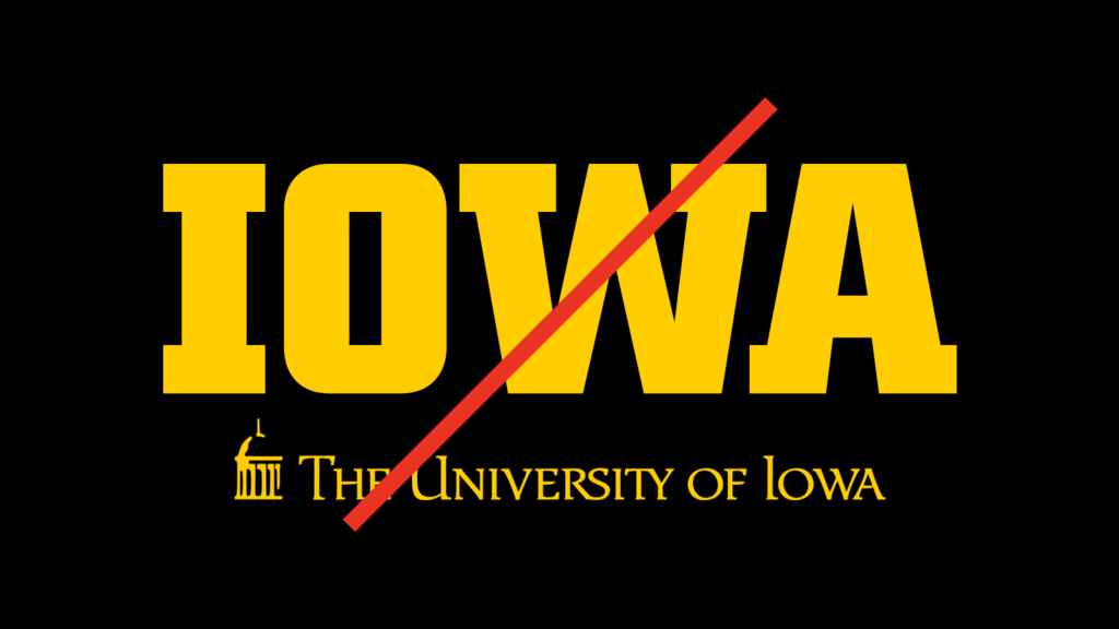 Prohibited line over block IOWA placed near formal wordmark