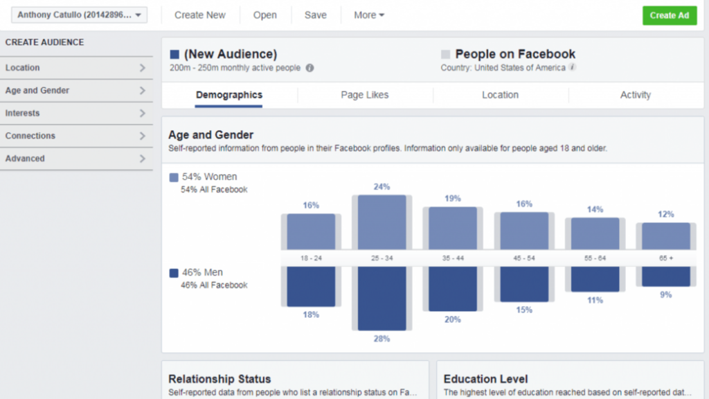 Facebook audience insights screenshot