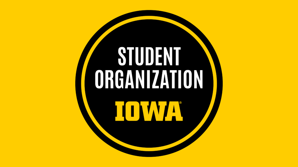 Preview of full-color badge with block IOWA in gold and sport club label in white on a black badge.