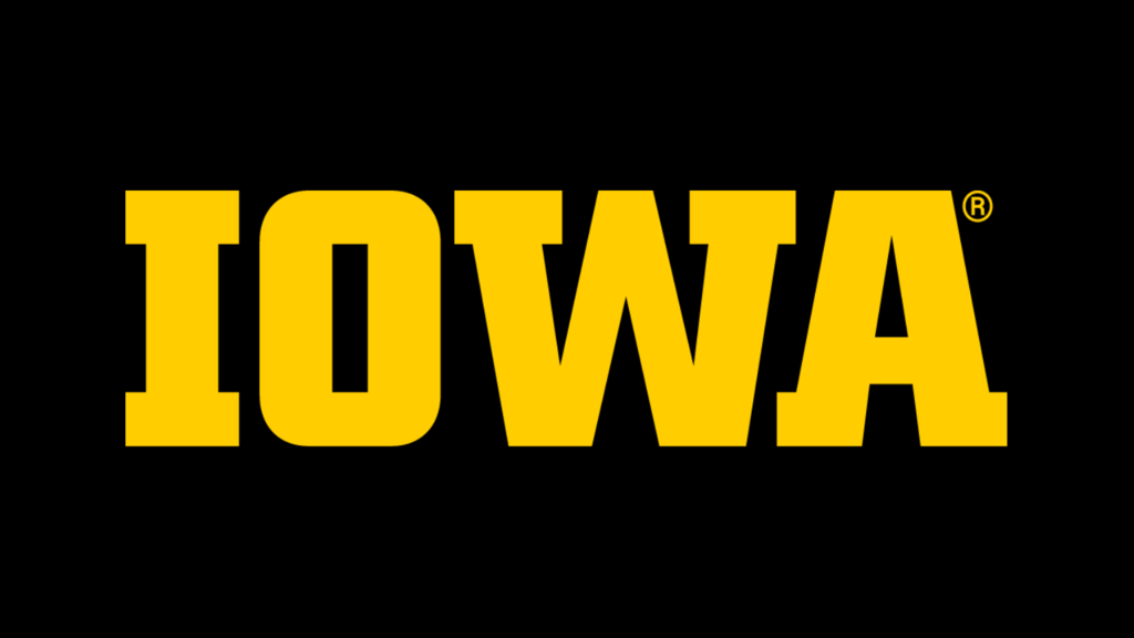Gold block IOWA logo on black background
