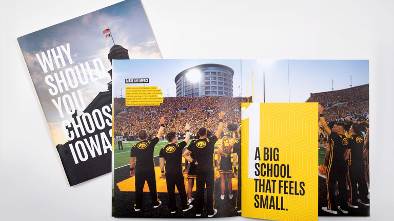 Preview of cover and inside spread from Why Iowa viewbook